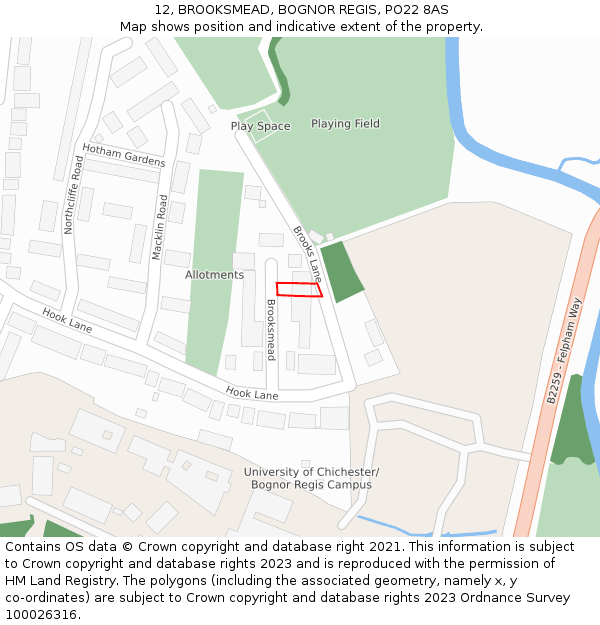 12, BROOKSMEAD, BOGNOR REGIS, PO22 8AS: Location map and indicative extent of plot