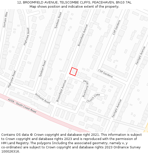 12, BROOMFIELD AVENUE, TELSCOMBE CLIFFS, PEACEHAVEN, BN10 7AL: Location map and indicative extent of plot