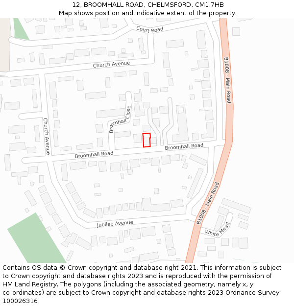12, BROOMHALL ROAD, CHELMSFORD, CM1 7HB: Location map and indicative extent of plot