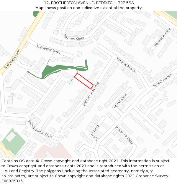 12, BROTHERTON AVENUE, REDDITCH, B97 5SA: Location map and indicative extent of plot