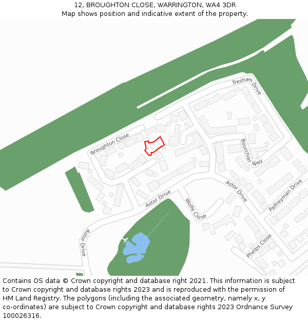 12, BROUGHTON CLOSE, WARRINGTON, WA4 3DR: Location map and indicative extent of plot