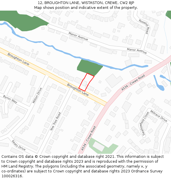 12, BROUGHTON LANE, WISTASTON, CREWE, CW2 8JP: Location map and indicative extent of plot