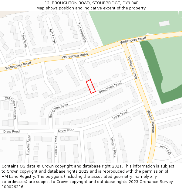 12, BROUGHTON ROAD, STOURBRIDGE, DY9 0XP: Location map and indicative extent of plot