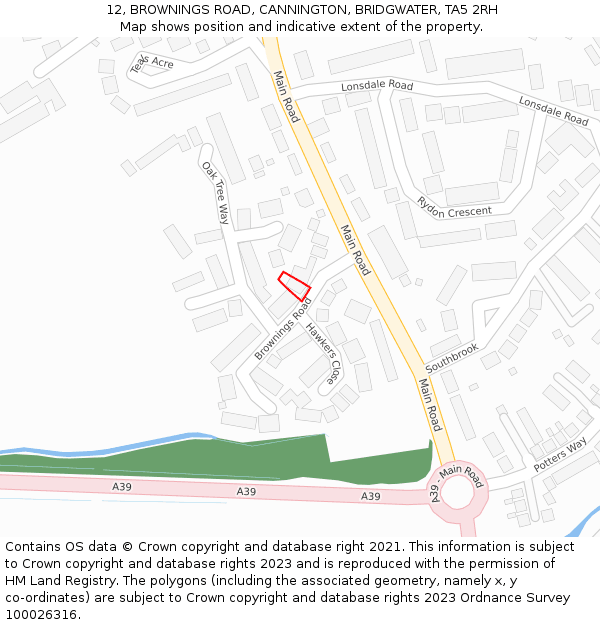 12, BROWNINGS ROAD, CANNINGTON, BRIDGWATER, TA5 2RH: Location map and indicative extent of plot