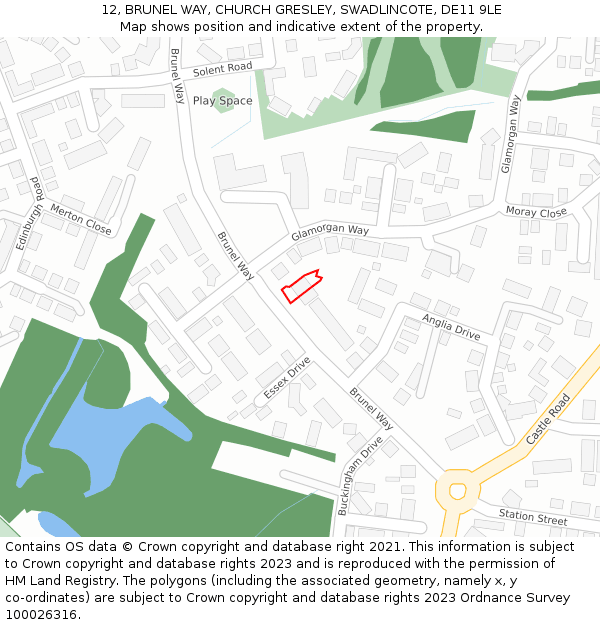 12, BRUNEL WAY, CHURCH GRESLEY, SWADLINCOTE, DE11 9LE: Location map and indicative extent of plot
