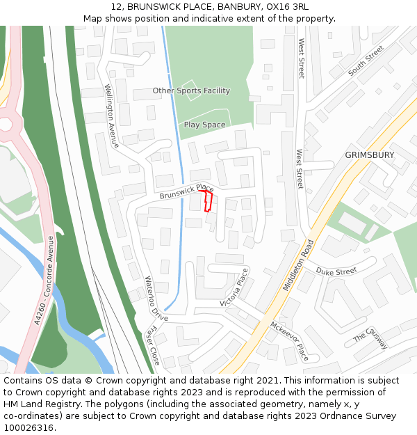 12, BRUNSWICK PLACE, BANBURY, OX16 3RL: Location map and indicative extent of plot