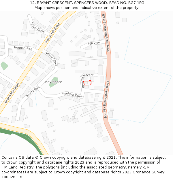 12, BRYANT CRESCENT, SPENCERS WOOD, READING, RG7 1FG: Location map and indicative extent of plot