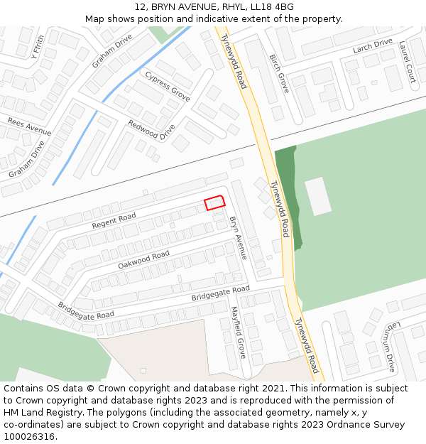 12, BRYN AVENUE, RHYL, LL18 4BG: Location map and indicative extent of plot