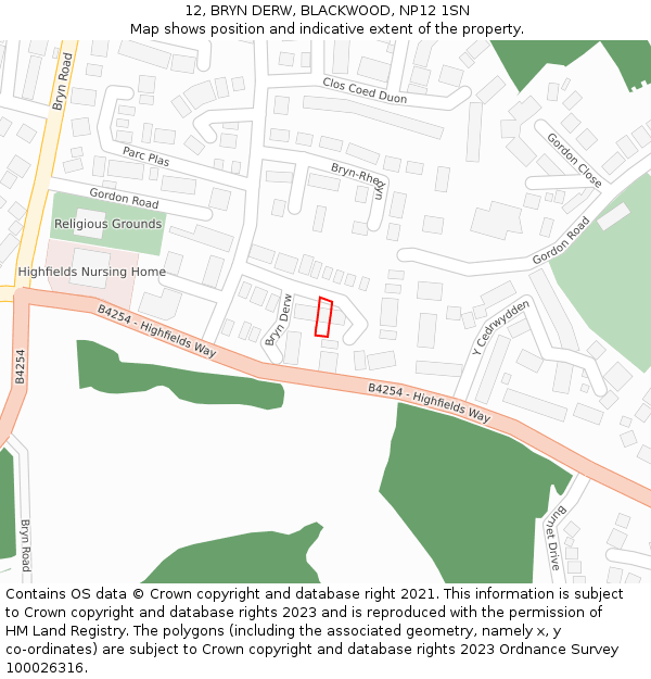 12, BRYN DERW, BLACKWOOD, NP12 1SN: Location map and indicative extent of plot