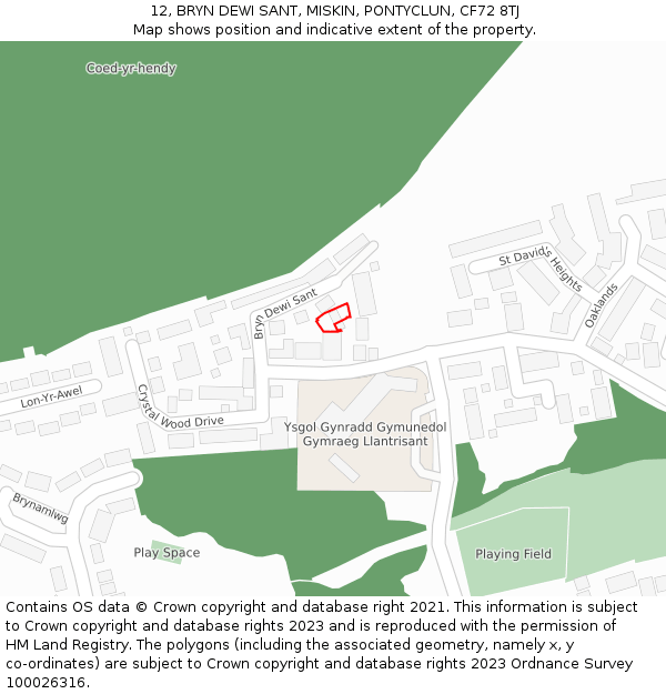 12, BRYN DEWI SANT, MISKIN, PONTYCLUN, CF72 8TJ: Location map and indicative extent of plot