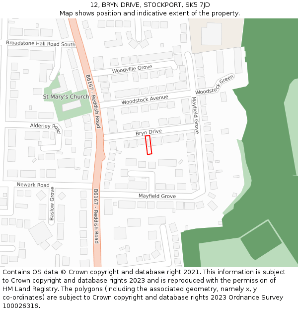 12, BRYN DRIVE, STOCKPORT, SK5 7JD: Location map and indicative extent of plot