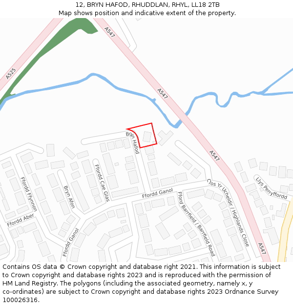 12, BRYN HAFOD, RHUDDLAN, RHYL, LL18 2TB: Location map and indicative extent of plot