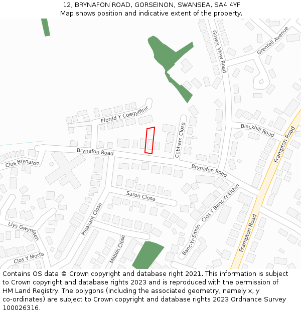 12, BRYNAFON ROAD, GORSEINON, SWANSEA, SA4 4YF: Location map and indicative extent of plot