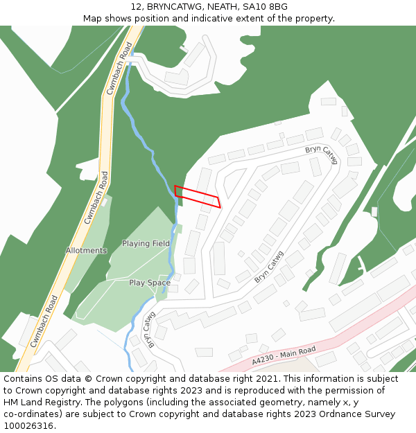 12, BRYNCATWG, NEATH, SA10 8BG: Location map and indicative extent of plot