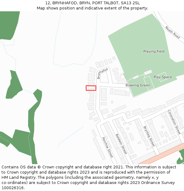 12, BRYNHAFOD, BRYN, PORT TALBOT, SA13 2SL: Location map and indicative extent of plot