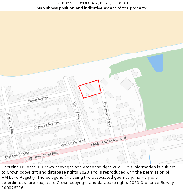 12, BRYNHEDYDD BAY, RHYL, LL18 3TP: Location map and indicative extent of plot