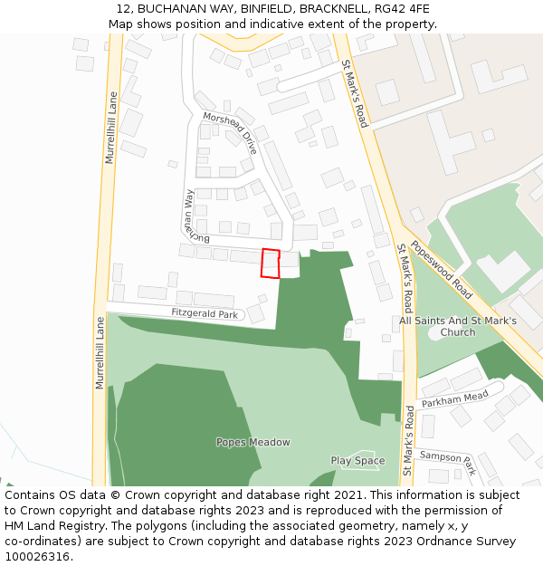 12, BUCHANAN WAY, BINFIELD, BRACKNELL, RG42 4FE: Location map and indicative extent of plot