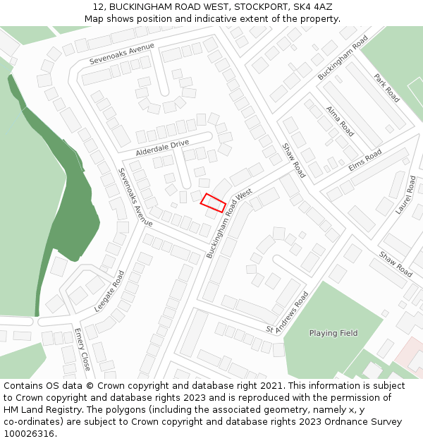 12, BUCKINGHAM ROAD WEST, STOCKPORT, SK4 4AZ: Location map and indicative extent of plot