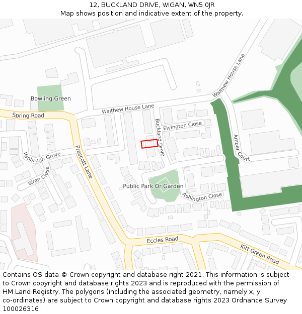 12, BUCKLAND DRIVE, WIGAN, WN5 0JR: Location map and indicative extent of plot