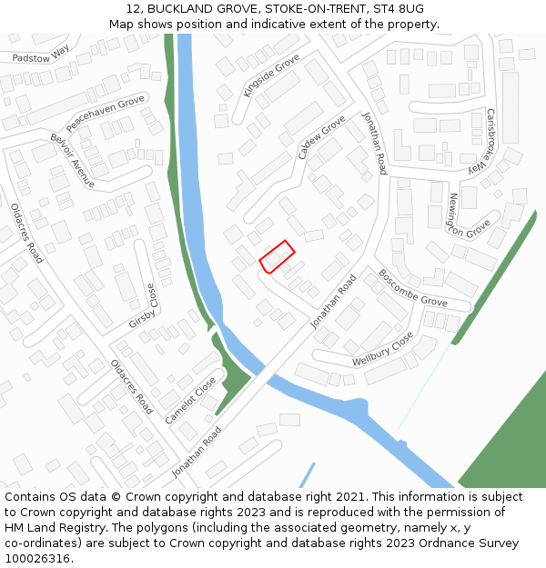 12, BUCKLAND GROVE, STOKE-ON-TRENT, ST4 8UG: Location map and indicative extent of plot