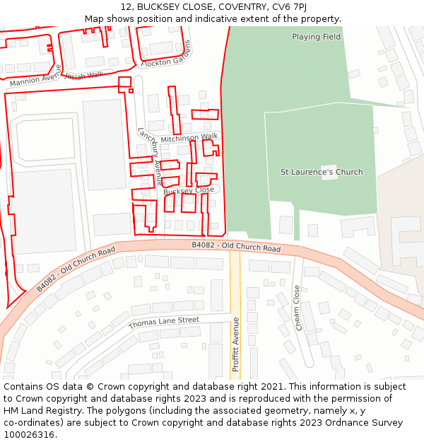 12, BUCKSEY CLOSE, COVENTRY, CV6 7PJ: Location map and indicative extent of plot