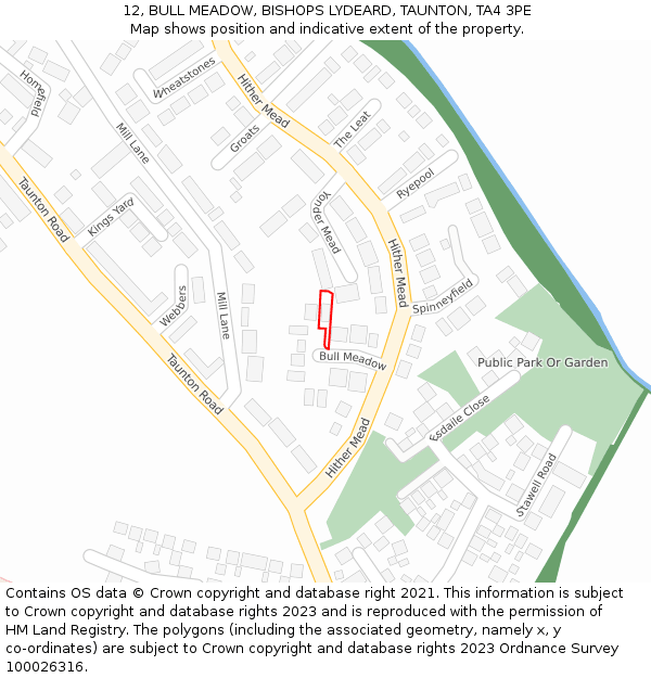 12, BULL MEADOW, BISHOPS LYDEARD, TAUNTON, TA4 3PE: Location map and indicative extent of plot