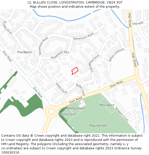 12, BULLEN CLOSE, LONGSTANTON, CAMBRIDGE, CB24 3GT: Location map and indicative extent of plot