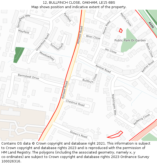 12, BULLFINCH CLOSE, OAKHAM, LE15 6BS: Location map and indicative extent of plot