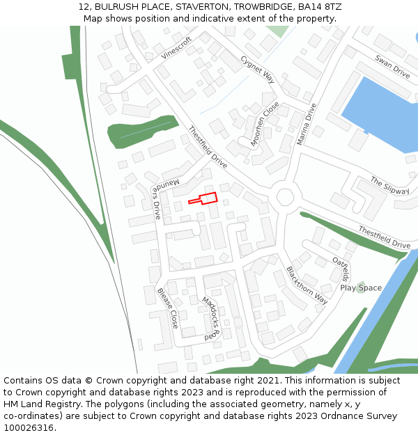 12, BULRUSH PLACE, STAVERTON, TROWBRIDGE, BA14 8TZ: Location map and indicative extent of plot