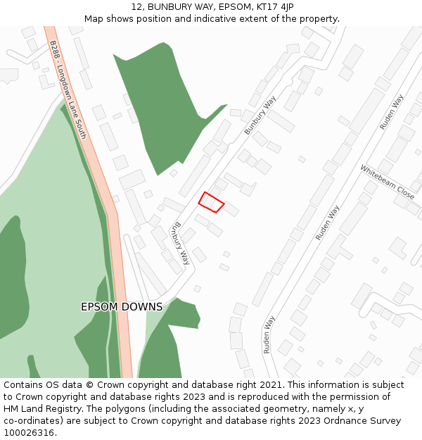 12, BUNBURY WAY, EPSOM, KT17 4JP: Location map and indicative extent of plot