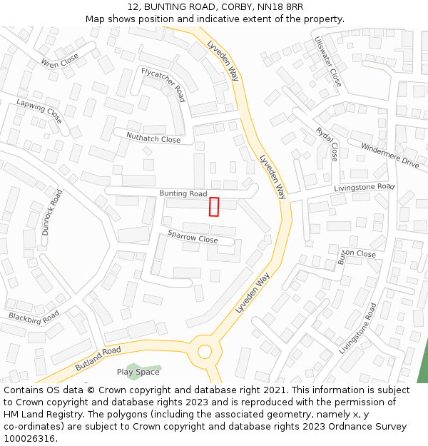 12, BUNTING ROAD, CORBY, NN18 8RR: Location map and indicative extent of plot