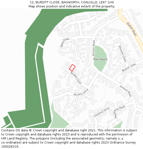 12, BURDITT CLOSE, BAGWORTH, COALVILLE, LE67 1HS: Location map and indicative extent of plot