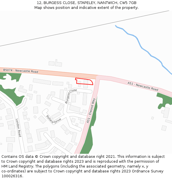 12, BURGESS CLOSE, STAPELEY, NANTWICH, CW5 7GB: Location map and indicative extent of plot