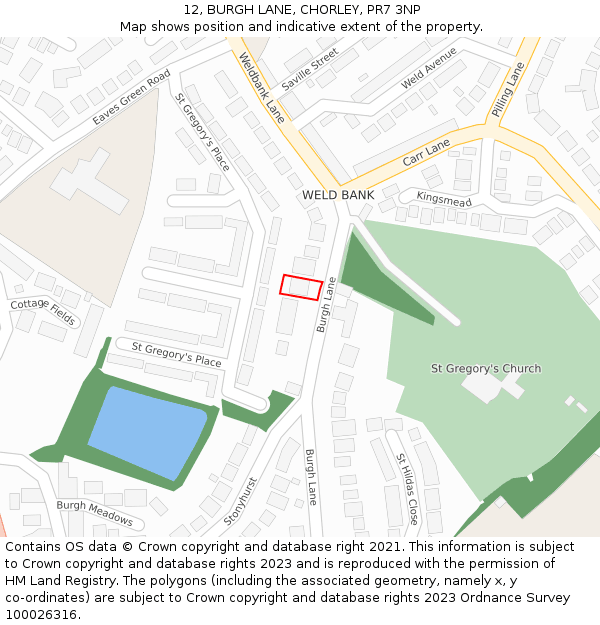 12, BURGH LANE, CHORLEY, PR7 3NP: Location map and indicative extent of plot