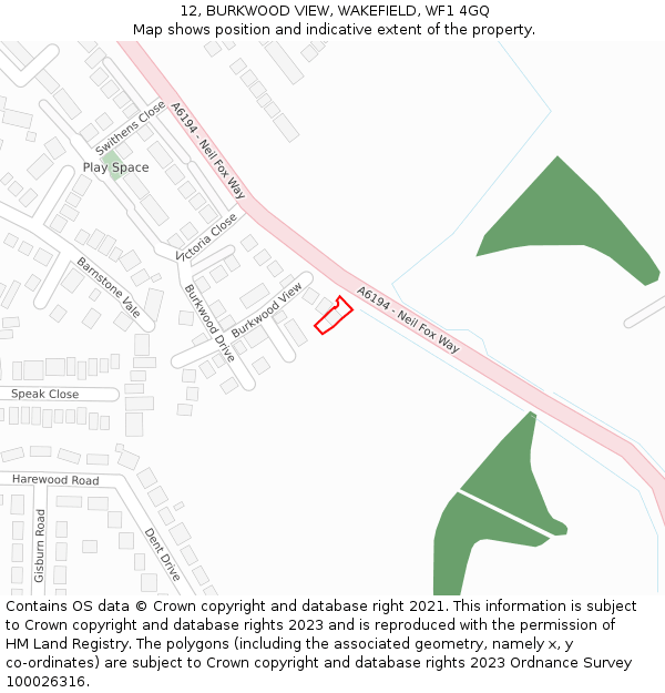 12, BURKWOOD VIEW, WAKEFIELD, WF1 4GQ: Location map and indicative extent of plot