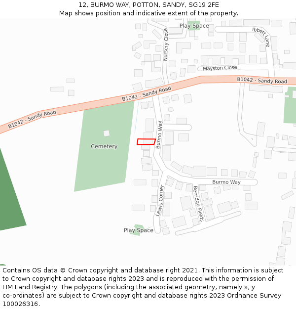 12, BURMO WAY, POTTON, SANDY, SG19 2FE: Location map and indicative extent of plot