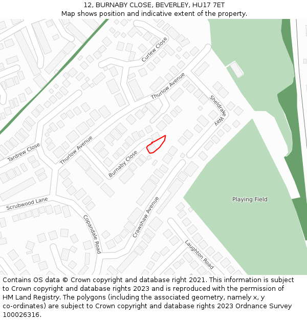 12, BURNABY CLOSE, BEVERLEY, HU17 7ET: Location map and indicative extent of plot