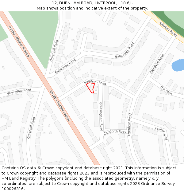 12, BURNHAM ROAD, LIVERPOOL, L18 6JU: Location map and indicative extent of plot