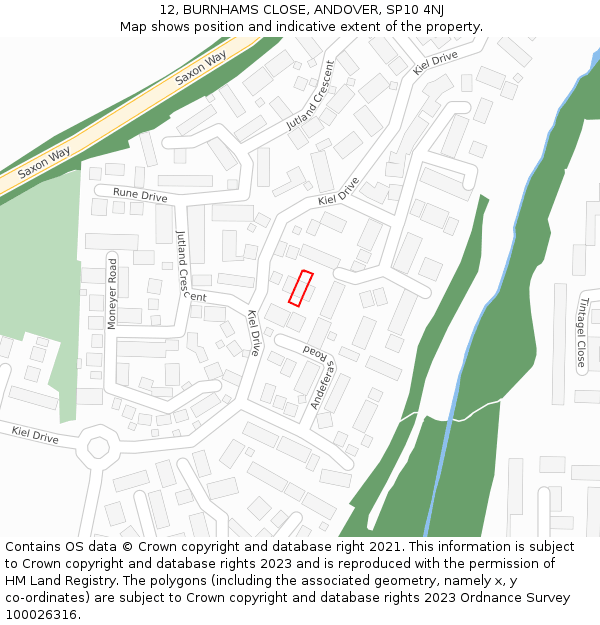 12, BURNHAMS CLOSE, ANDOVER, SP10 4NJ: Location map and indicative extent of plot