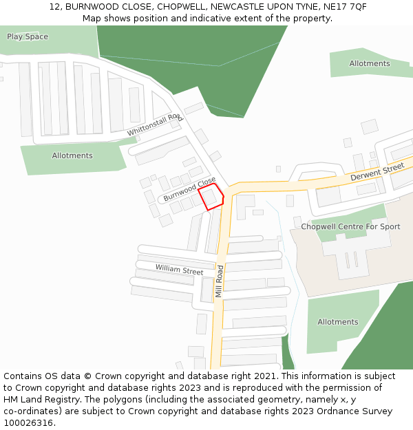 12, BURNWOOD CLOSE, CHOPWELL, NEWCASTLE UPON TYNE, NE17 7QF: Location map and indicative extent of plot