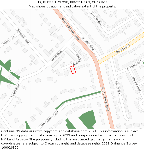 12, BURRELL CLOSE, BIRKENHEAD, CH42 8QE: Location map and indicative extent of plot
