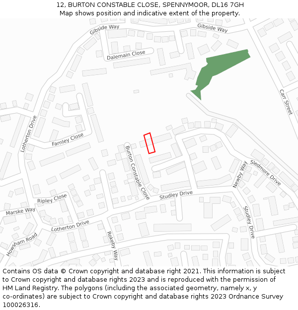 12, BURTON CONSTABLE CLOSE, SPENNYMOOR, DL16 7GH: Location map and indicative extent of plot