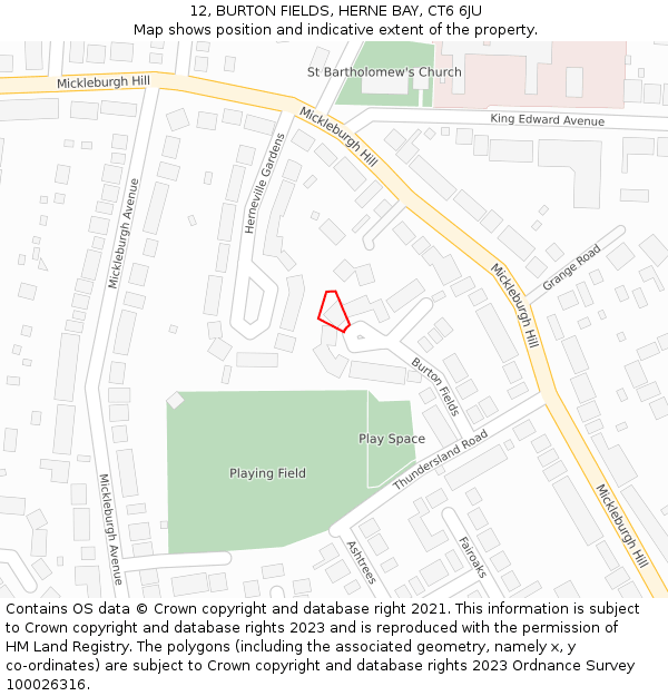 12, BURTON FIELDS, HERNE BAY, CT6 6JU: Location map and indicative extent of plot