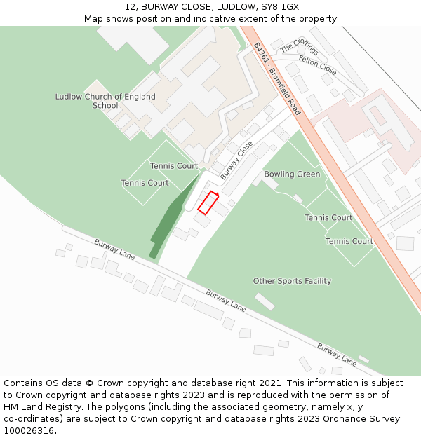 12, BURWAY CLOSE, LUDLOW, SY8 1GX: Location map and indicative extent of plot