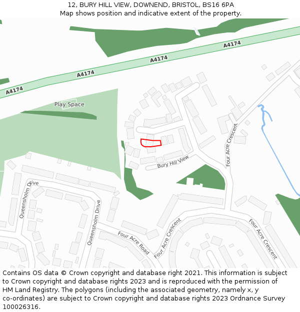 12, BURY HILL VIEW, DOWNEND, BRISTOL, BS16 6PA: Location map and indicative extent of plot