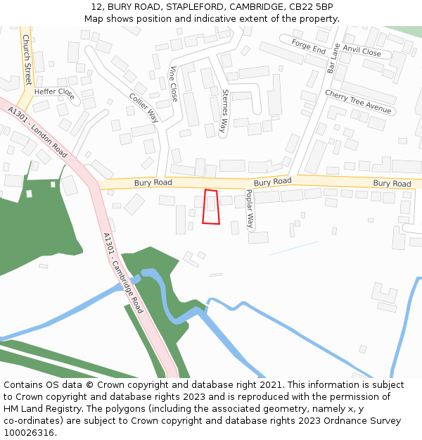 12, BURY ROAD, STAPLEFORD, CAMBRIDGE, CB22 5BP: Location map and indicative extent of plot