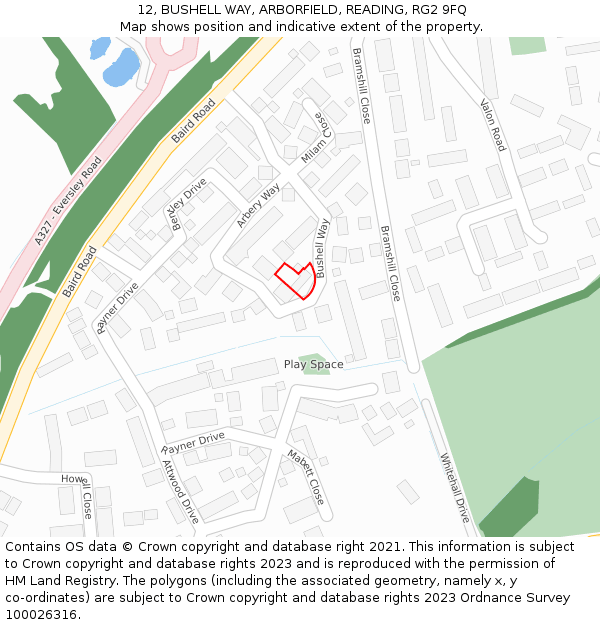 12, BUSHELL WAY, ARBORFIELD, READING, RG2 9FQ: Location map and indicative extent of plot