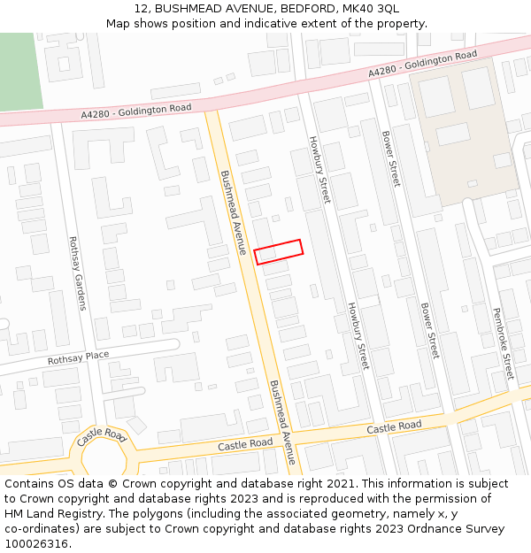 12, BUSHMEAD AVENUE, BEDFORD, MK40 3QL: Location map and indicative extent of plot