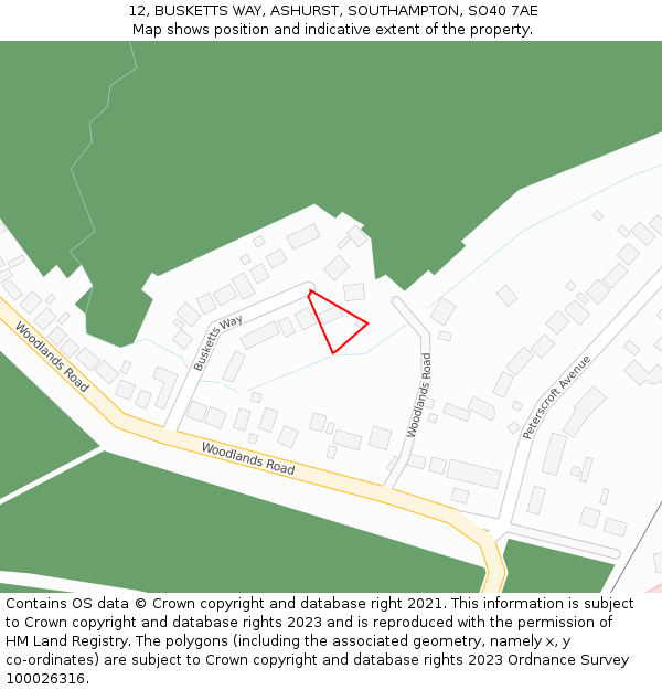 12, BUSKETTS WAY, ASHURST, SOUTHAMPTON, SO40 7AE: Location map and indicative extent of plot