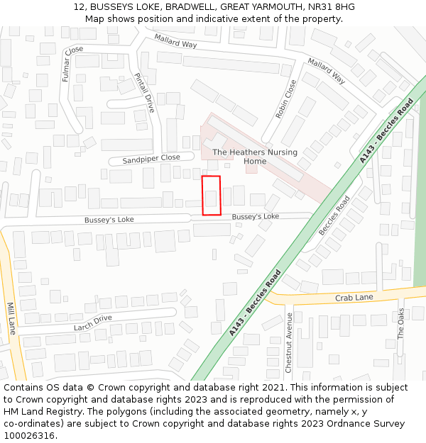 12, BUSSEYS LOKE, BRADWELL, GREAT YARMOUTH, NR31 8HG: Location map and indicative extent of plot
